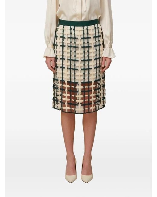 SUTTON NEW YORK Natural Check-Pattern Mesh Midi Skirt