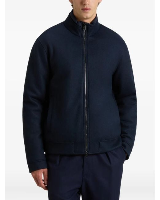 Woolrich Blue Knitted Wool Bomber Jacket for men