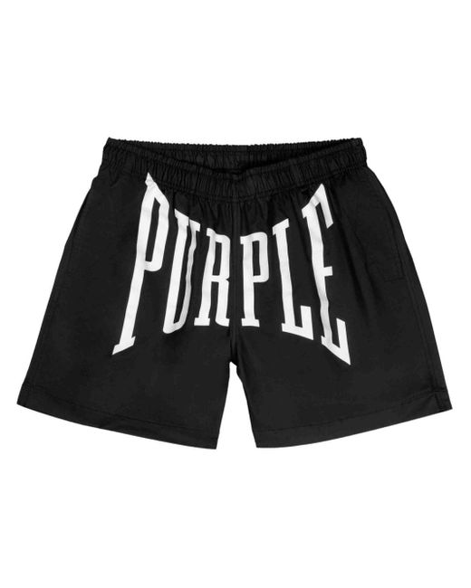 Purple Brand Black Logo-print Shorts for men