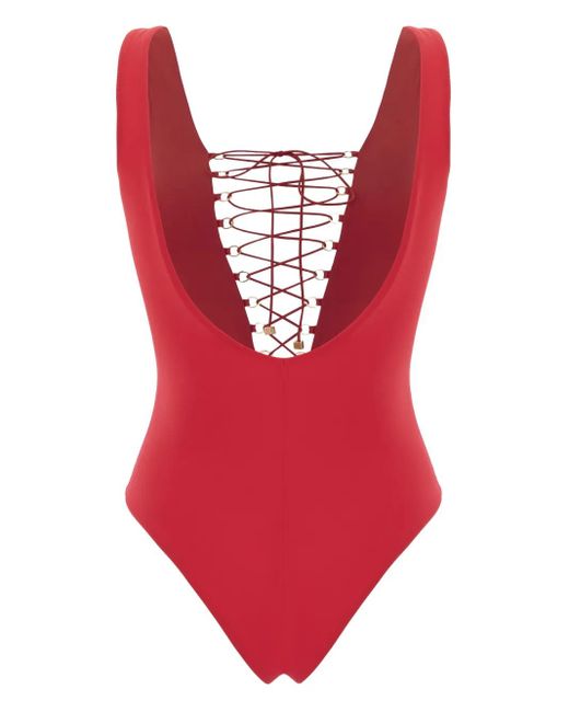 Noire Swimwear Red Lace-Up Swimsuit