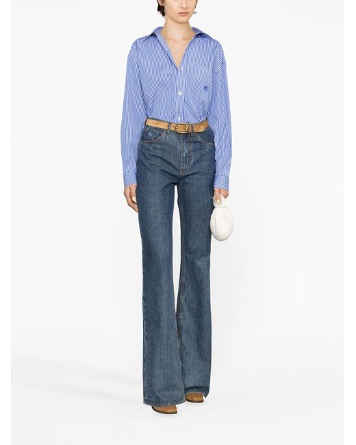 Etro Blue Striped Logo-Embroidered Cotton Shirt
