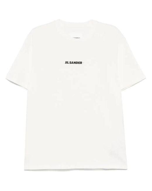 Jil Sander White Porcelain Cotton Jersey Crewneck T-Shirt With Logo for men