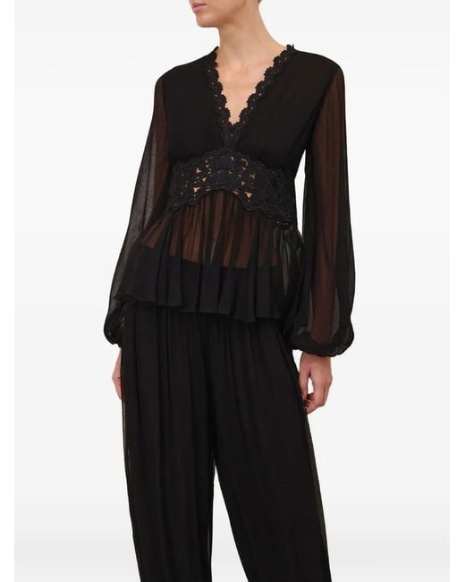 Zimmermann Black Luna Lace-trim Peplum Blouse