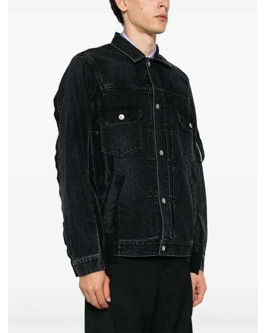 Sacai Black Patchwork Denim Jacket for men