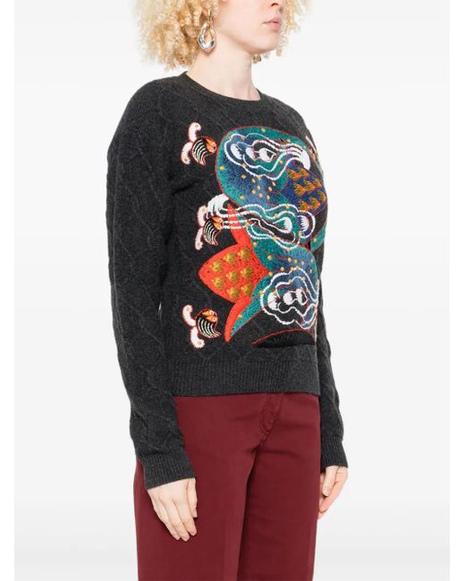Etro Black Embroidered Cable-Knit Sweater