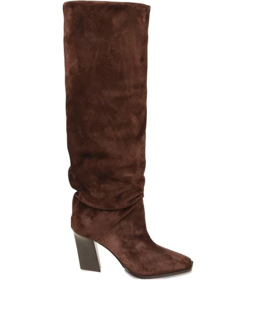 Jimmy Choo Brown 85Mm Square-Toe Suede Knee-High Boots