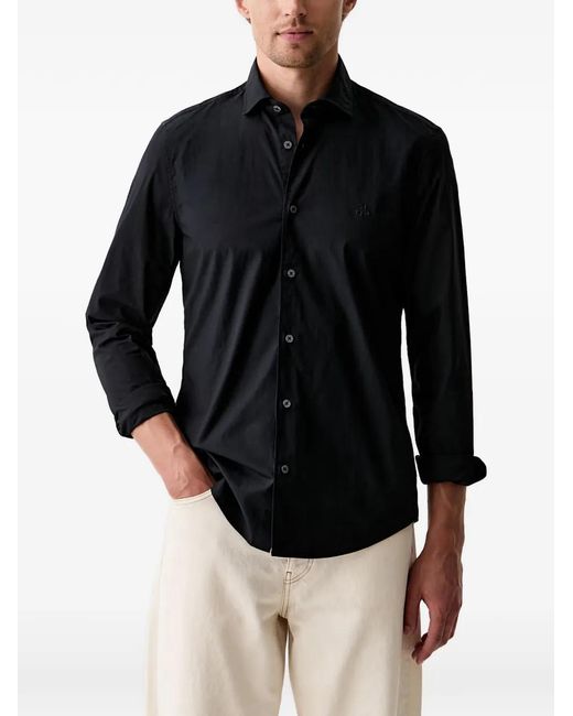 Marc O' Polo Black Logo-Embroidered Long-Sleeve Shirt for men