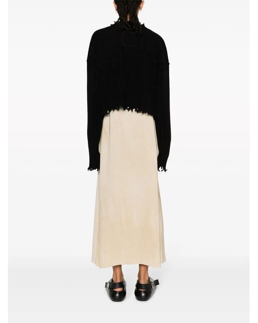Uma Wang Black Distressed Ribbed-Knit Sweater