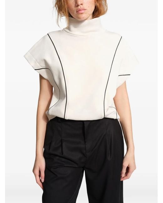 MARCELLA White Alva Piping-Detail Mock-Neck Top