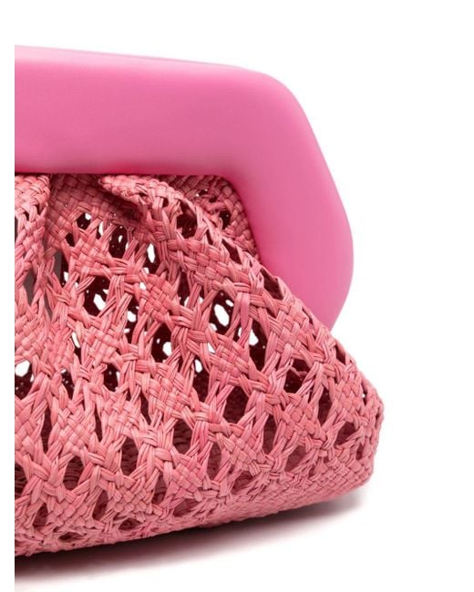 THEMOIRÈ Pink Bios Woven-raffia Clutch Bag