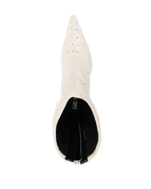 Paris Texas White Rhinestone-Embellished Suede Boots