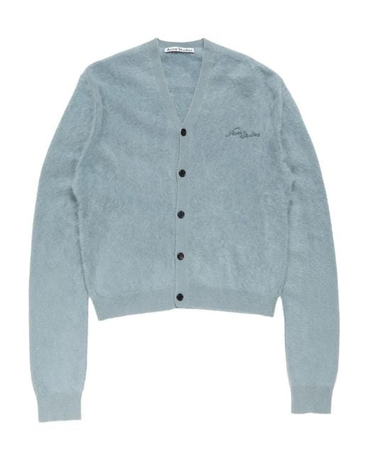 Acne Blue V-Neck Fuzzy Cardigan for men