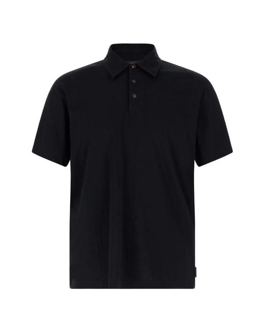 Zanone Black Buttoned Short-Sleeve Polo Shirt for men