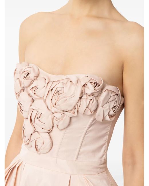 ワンピース ELISABETTA FRANCHI PINK ROSE DRESS Elisabetta Franchi Rose-Appliqué Gabardine Midi Dress in