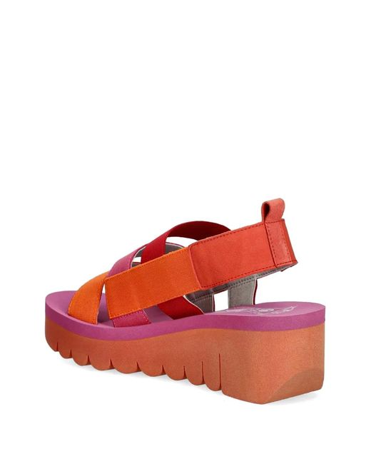Fly London Red Multi-Strap Platform Sandals