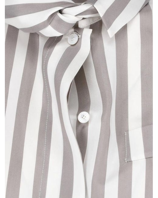 Kiton White Striped Bow Blouse
