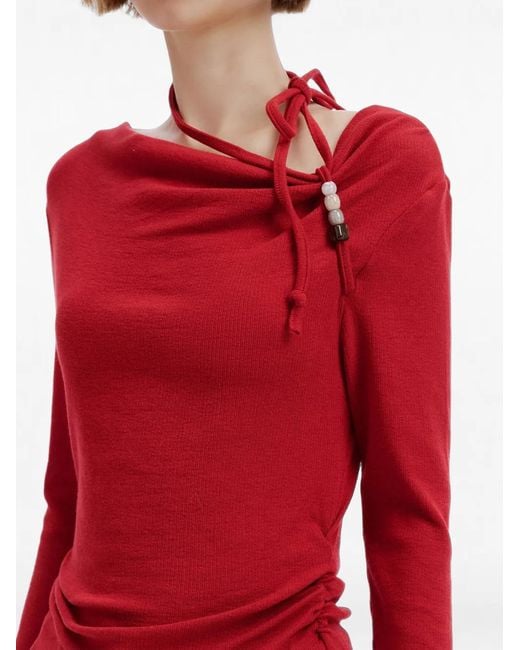 B+ AB Red Bead-Embellished Ruched Blouse