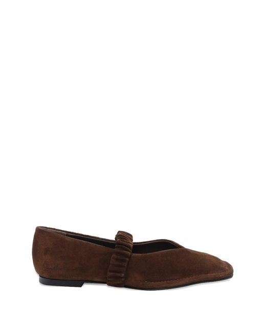 Alohas Brown Square-Toe Ruched Ballet Flats