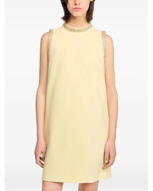 Sandro Natural Short Dress With Rhinestone Details