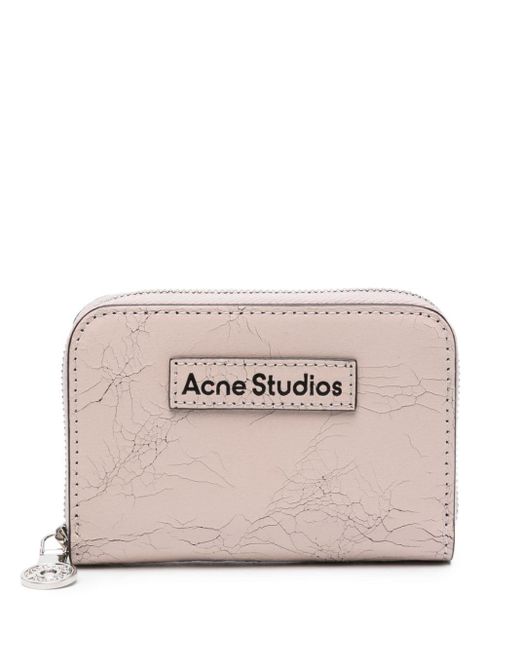 Acne Pink Logo-patch Cracked Leather Wallet