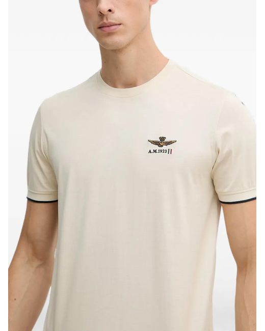 Aeronautica Militare Natural Logo-Embroidered Tipped-Trim T-Shirt for men