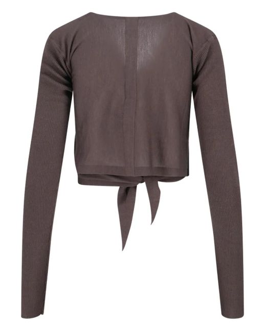 Rick Owens Brown Tie-Front Ribbed Cardigan