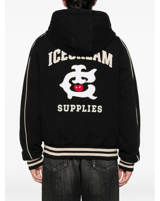 ICECREAM Black Hooded Graphic Kacket for men