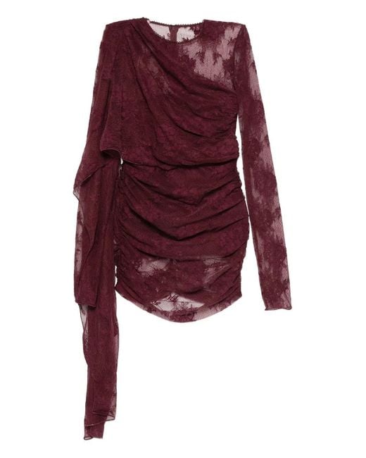 ANDAMANE Purple Lace-Panel Draped Dress