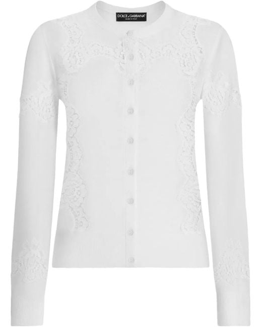 Cárdigan con detalle de encaje Dolce & Gabbana de color White