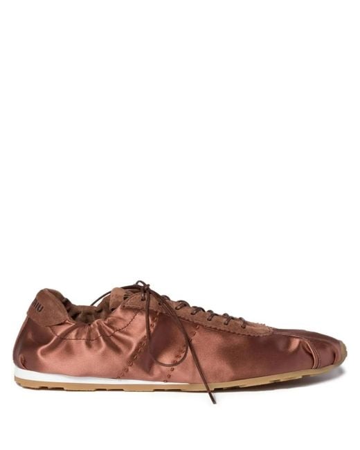 Miu Miu Brown Plume Satin Sneakers