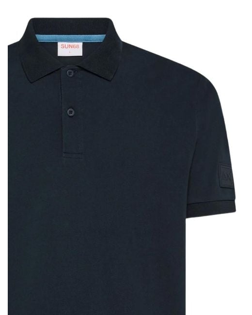 Sun 68 Blue Logo-Patch Polo Shirt for men