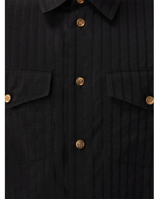 Versace Black Jacquard Cotton-Silk Regular Shirt for men