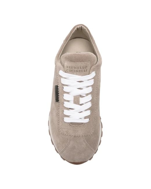 Brunello Cucinelli White Monili-Embellished Suede Sneakers