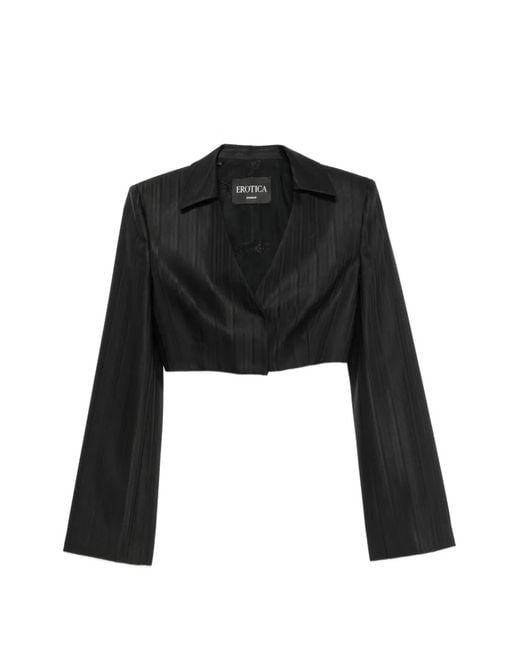 Dondup Black Pinstripe-Pattern Cropped Blazer