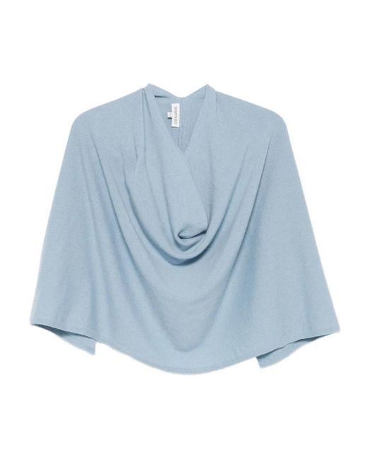 Bompard Blue Cowl-Neck Cashmere Short Poncho