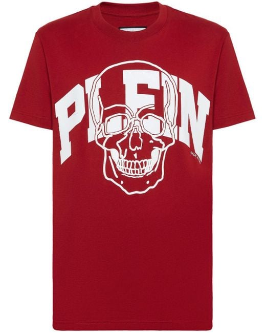 Philipp Plein Red Skull-print Cotton T-shirt for men