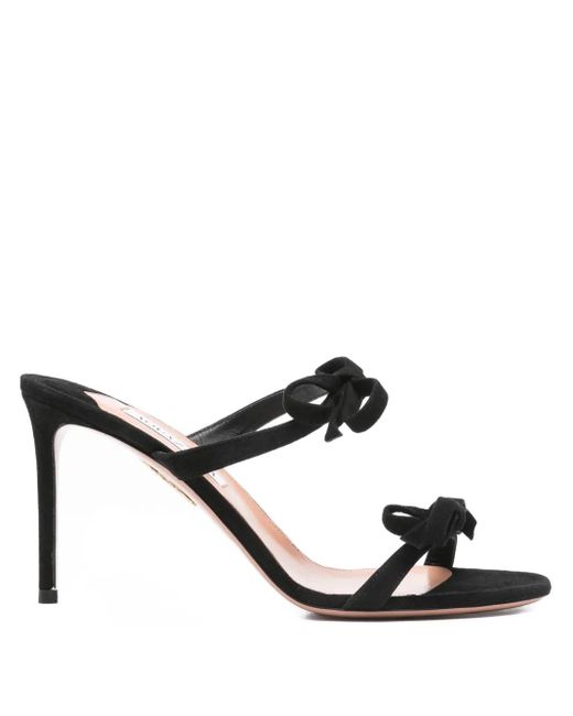 Aquazzura Black 100Mm Soave Bow-Embellished Stiletto Sandals