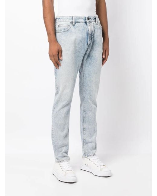 Palm Angels Blue Curved-logo Print Jeans for men