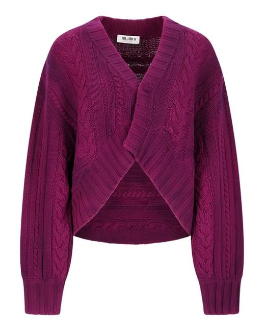 The Attico Purple Cable-Knit V-Neck Cardigan