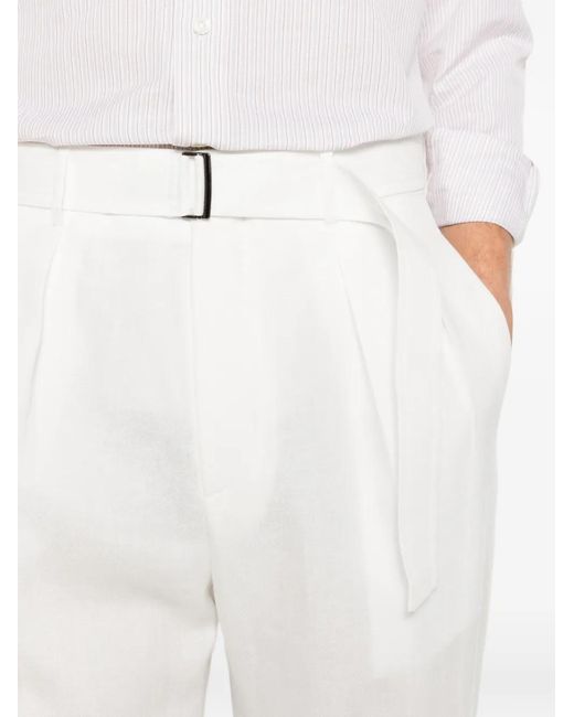 Tagliatore White Belted Pleated-Detail Trousers for men