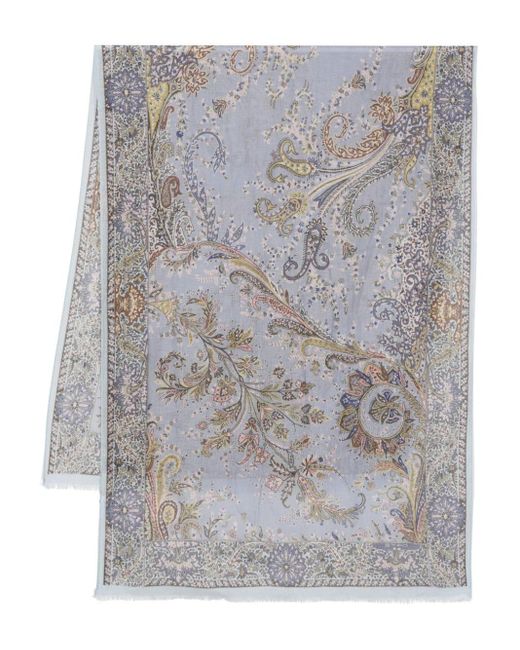 Etro Gray Floral-print Frayed Scarf for men