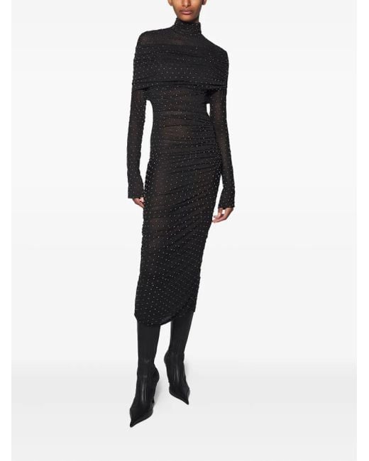 Mugler Black Embellished High-Neck Midi Dress