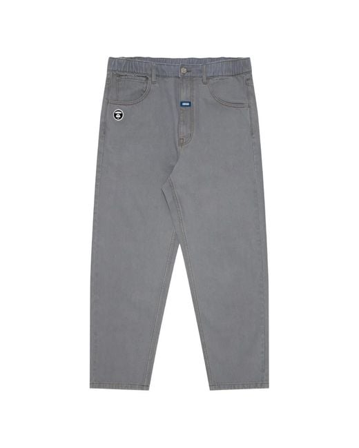Aape By A Bathing Ape Gray Moonface-Patch Jeans for men