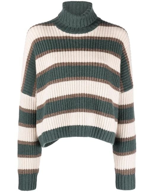 Brunello Cucinelli Natural Striped Turtleneck Sweater
