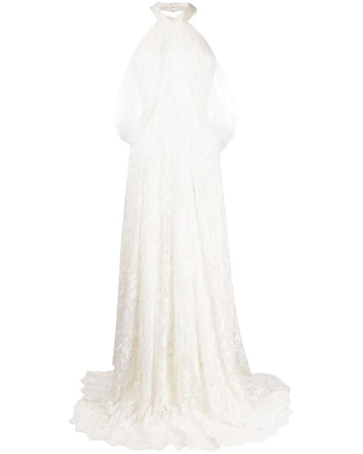 Saiid Kobeisy White Halter-Neck Tulle Beaded Dress