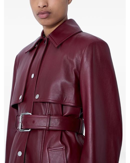 Sportmax Red Belted Leather Coat