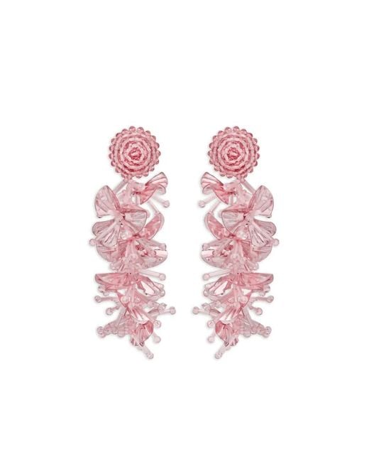 Oscar de la Renta Pink Sequin Floral Earrings