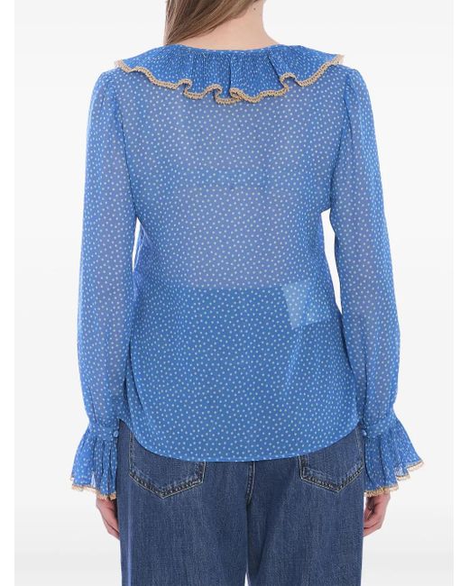 Valentino Garavani Blue Polka Dot-Print Silk Blouse