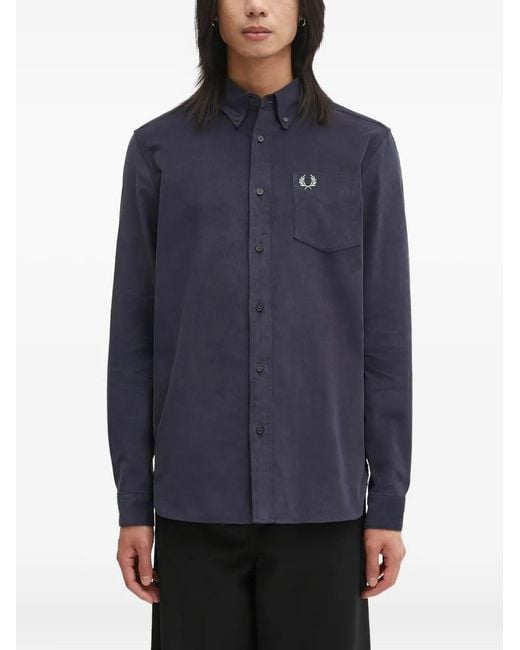 Fred Perry Blue Logo-Embroidered Corduroy Shirt for men