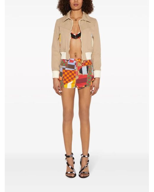 Emilio Pucci Natural Patterned-Trim Cotton Bomber Jacket